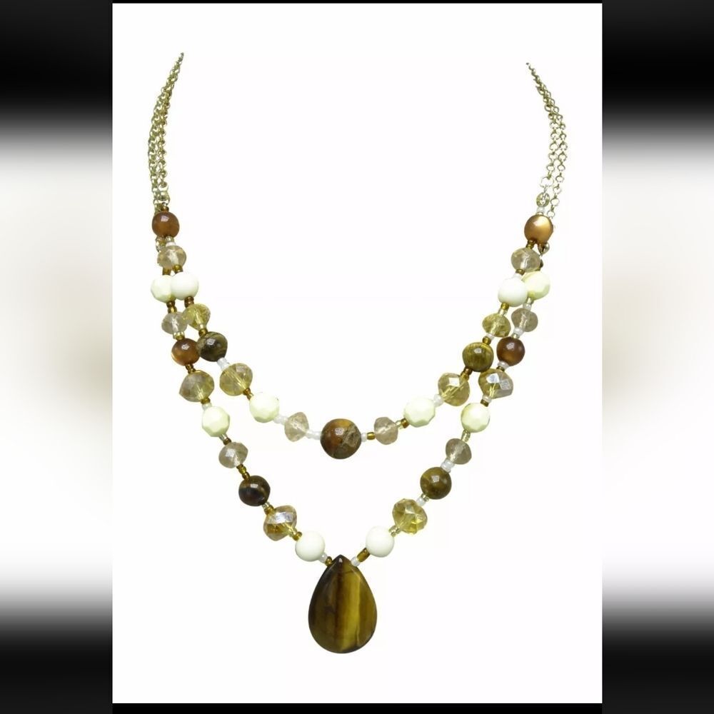 Beautiful New Multi Strand Gold Necklace with Semi Precious Stones NWT 17.5"